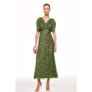 MAC DUGGAL Green Sequin Draped Dress, US size 2